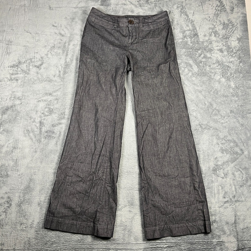 Banana Republic Chino Pants Womens 4 Charcoal Gray Stretch Flat Front Wide Leg